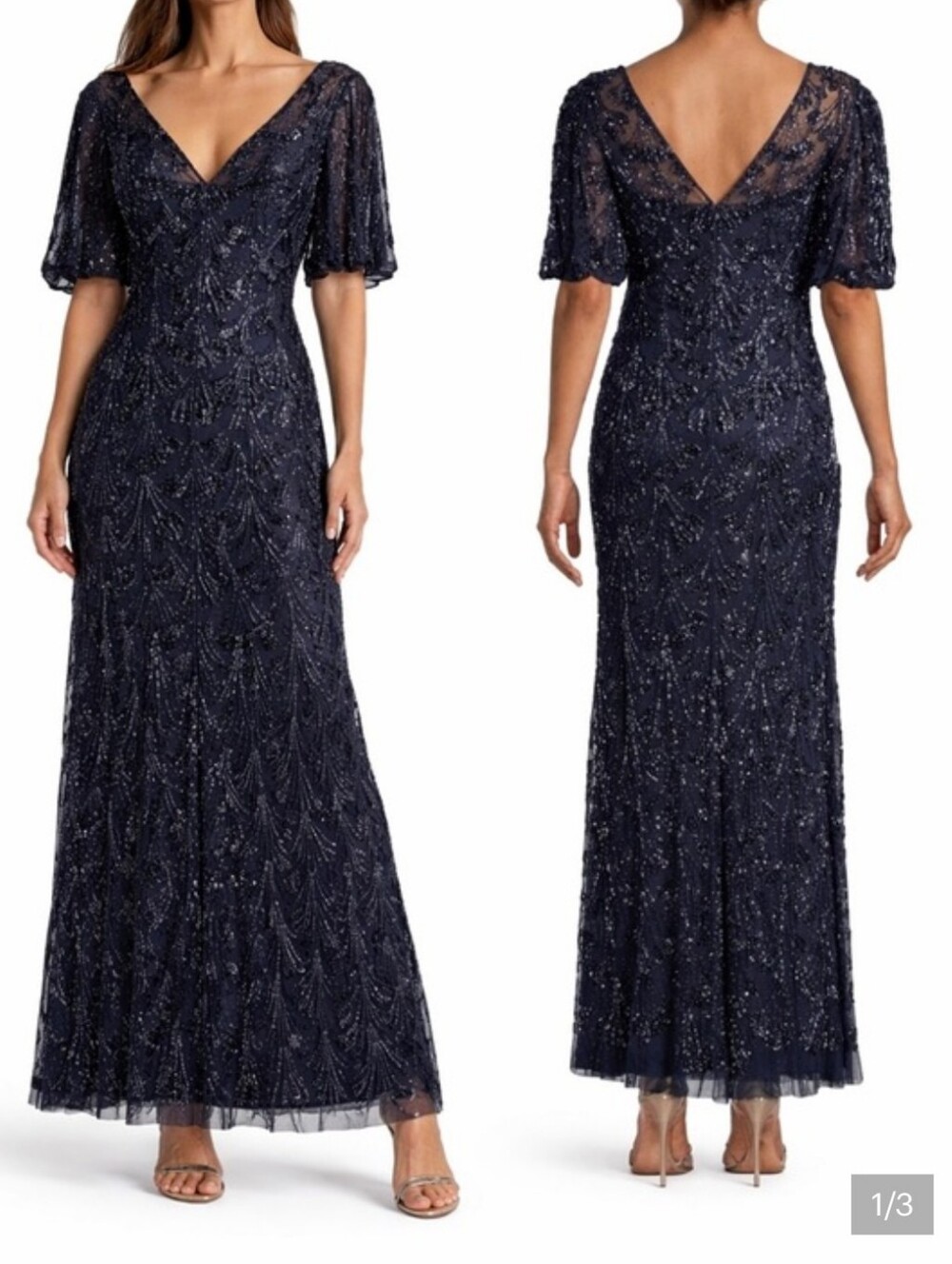 Aidan Mattox Black Beaded Evening Dress Midnight Twilight Size 6 - Picture 1 of 5